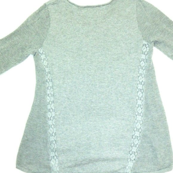 Lucky Brand LS Medium Grey Lace Knit Top Shirt - Picture 6 of 8
